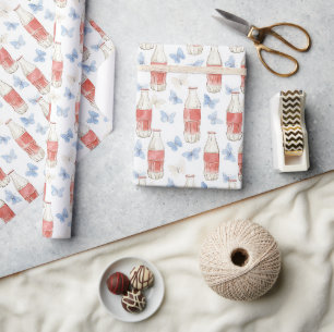 Americana Blue Butterflies Sodas Fünfziger Geburts Geschenkpapier