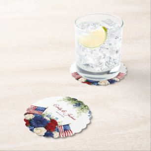 Americana Blumen- und Flaggen-Hochzeit Untersetzer