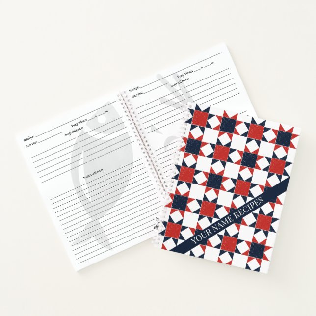 Americana Folk Art Star Quilt Pattern Recipe Notizbuch (Innenseite)