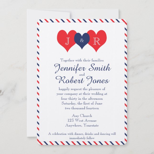 Americana Hearts Faire-part de mariage (Devant)