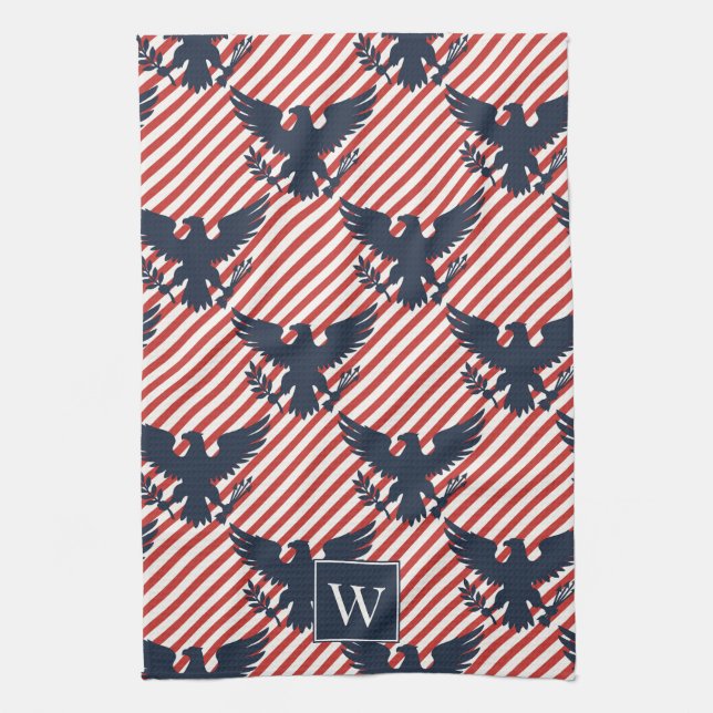 Americana Heritage Eagle Stripe Monogram Geschirrtuch (Vertikal)