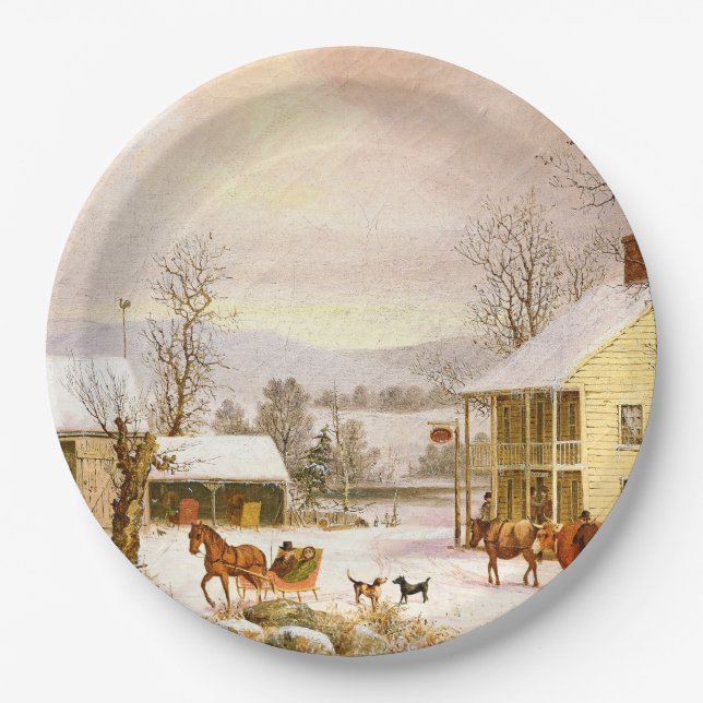 Americana Horse Sleigh Ride  Snow Paper Plate Pappteller (Vorderseite)