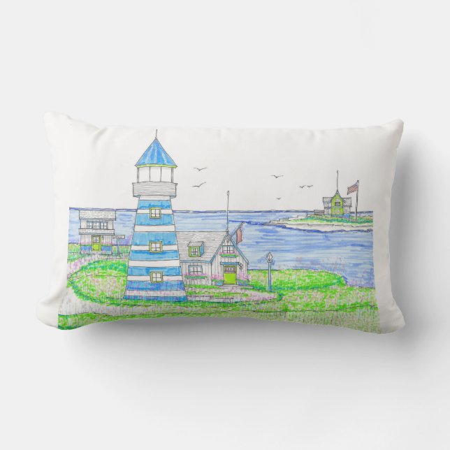 Americana Lighthouse 2; Lumbar Pillow Kissen Für Draußen (Vorderseite)