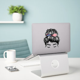 Americana Messy Bun Girl [ Aufkleber
