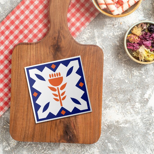 Americana Orange Tulip Blue Border Keramik Tile Fliese (Von Creator hochgeladen)