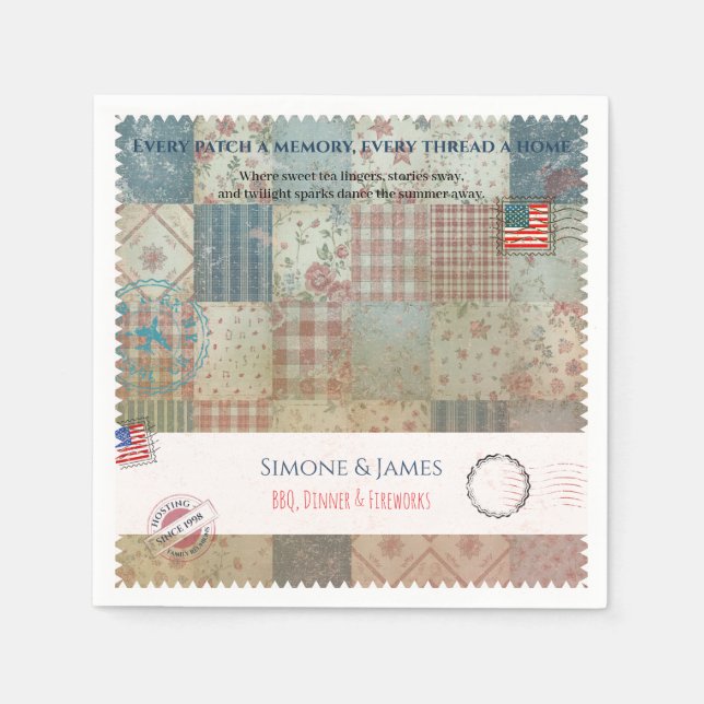 Americana Patchwork-Erinnerungs-Quilt-Party-Dekora Serviette (Vorderseite)