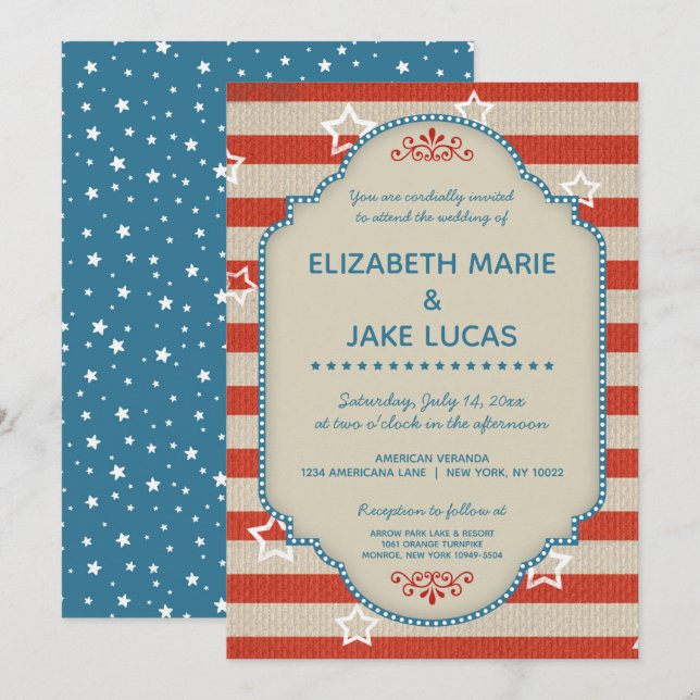 Americana Patriotic Wedding Einladung (Vorne/Hinten)