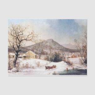 Americana Pferdeschlitten Schneeiger Winter Seiden Seidenpapier