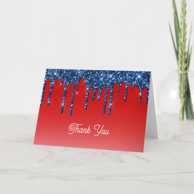 Americana Red Blue Glitter Drip Dankeskarte (Vorderseite)