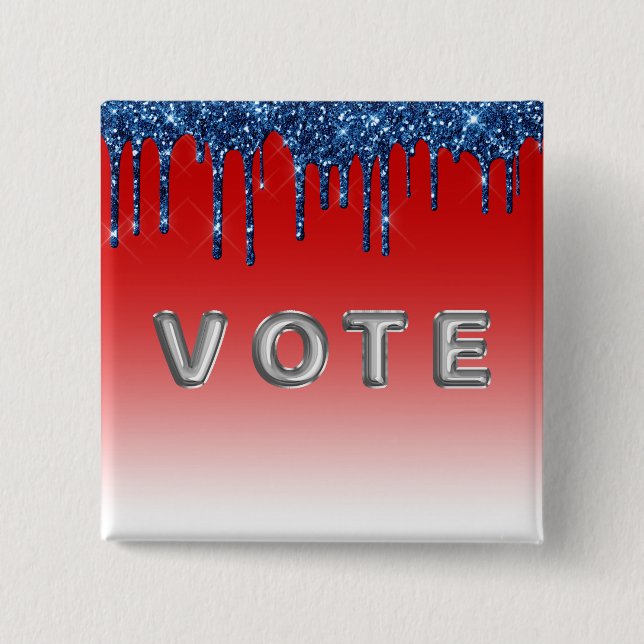 Americana Red Blue Glitter Drip Vote Button (Vorderseite)