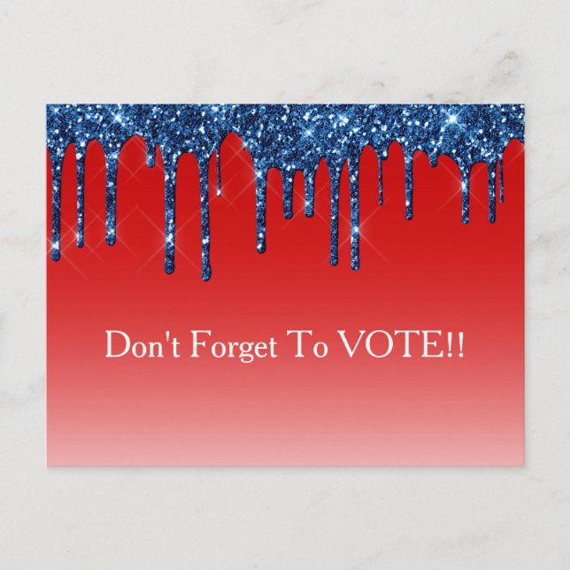Americana Red Blue Glitter Drip Vote Reminder Postkarte (Vorderseite)