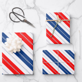 Americana Red White Blue Stars & Stripes Geschenkpapier Set