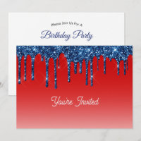 Americana Rot Blau Glitter-Tropf Geburtstag