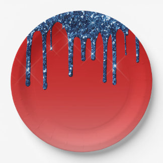 Americana Rot Blau Glitter-Tropfen Pappteller