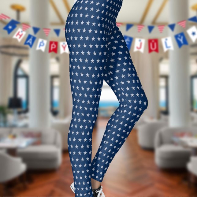 Americana Star Spangled Silver Stars On Navy Blue Leggings (Von Creator hochgeladen)