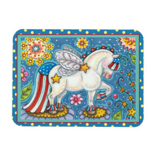 AMERICANA WHIMSYNICKER PATRIOTIC PONY Niedlich Fan Magnet