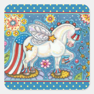 AMERICANA WHIMSYNICKER PATRIOTISCHES PONY Niedlich Quadratischer Aufkleber
