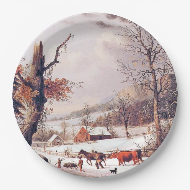 AmericanaAnsammlungs-hölzerner Schnee-Papierplatte Pappteller (Vorderseite)