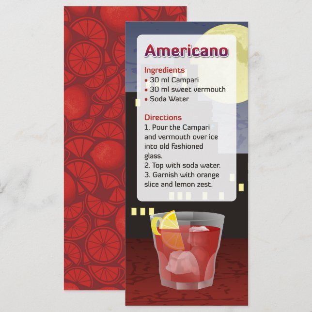 Americano Cocktail Rezept Einladung (Vorne/Hinten)