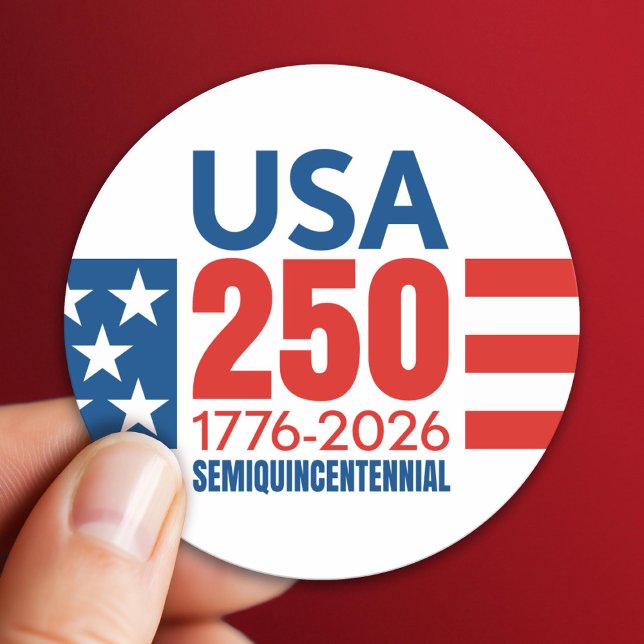 America's 250th Birthday - Stars and Stripes Runder Aufkleber (USA 250 - America's 250th Celebration 1776-2026)