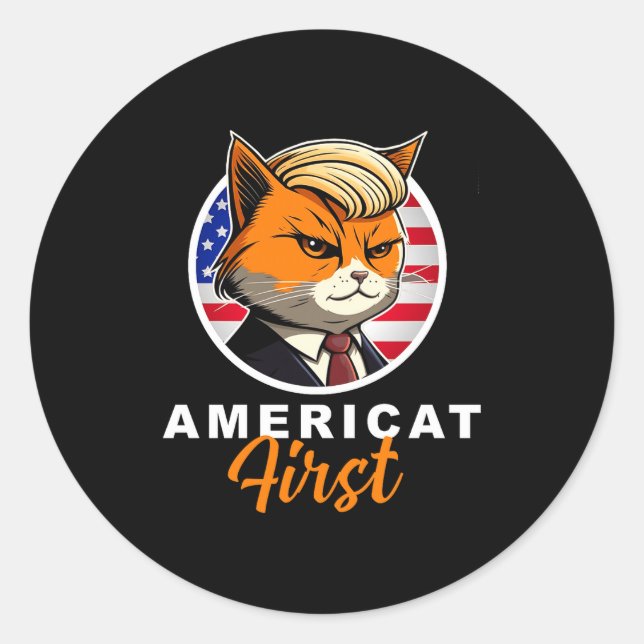 Americat First Funny Patriot America Cats Presiden Runder Aufkleber (Vorderseite)