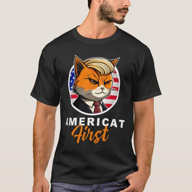 Americat First Funny Patriot America Cats Presiden T-Shirt (Vorderseite)