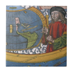 Amerigo Vespucci Entdecker auf einer Karte Amerika Fliese
