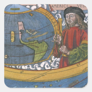 Amerigo Vespucci Entdecker auf einer Karte Amerika Quadratischer Aufkleber