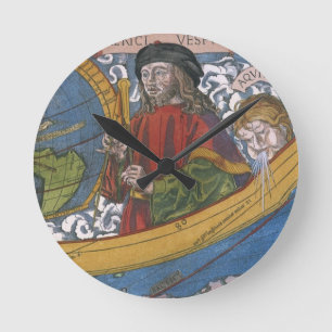 Amerigo Vespucci Entdecker auf einer Karte der Ame Runde Wanduhr