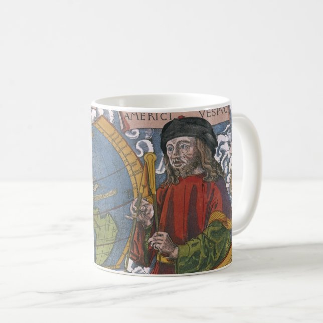 Amerigo Vespucci Explorer auf einer Karte von Amer Kaffeetasse (VorderseiteRechts)