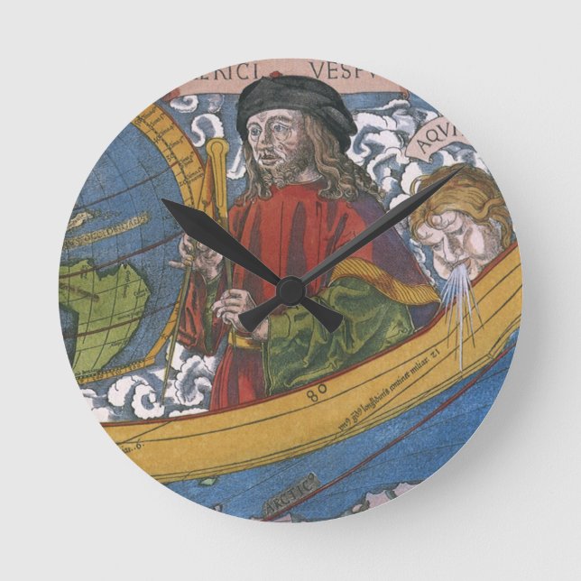 Amerigo Vespucci Explorer auf einer Karte von Amer Runde Wanduhr (Vorderseite)