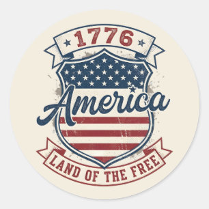 Amerika 1776 Patriotischer Schild Land der Freien Runder Aufkleber