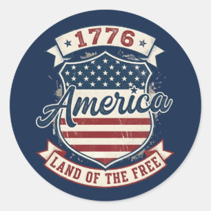 Amerika 1776 Patriotischer Schild Land der Freien Runder Aufkleber