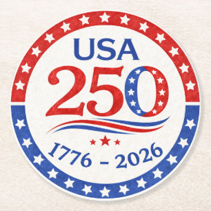 Amerika 250 1776 2026 Patriotisch USA Runder Pappuntersetzer