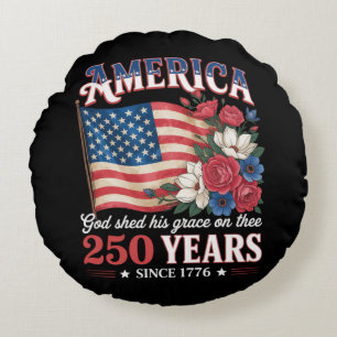 Amerika 250 Jahre Flagge Floral Rundes Kissen