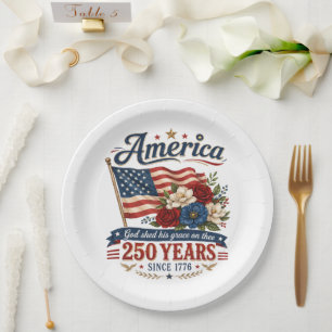 Amerika 250 Jahre Florale Flagge Pappteller