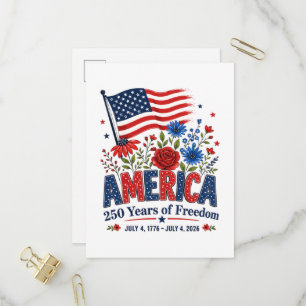 Amerika 250 Jahre Freiheit Blumenflagge Einladungspostkarte