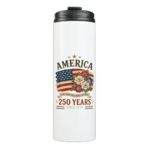 Amerika 250 Jahre seit 1776 Patriotische Blumenfla Thermosbecher