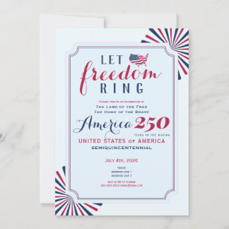 Amerika 250 Jahre US-Jubiläum Lass Freiheit erklin Einladung
