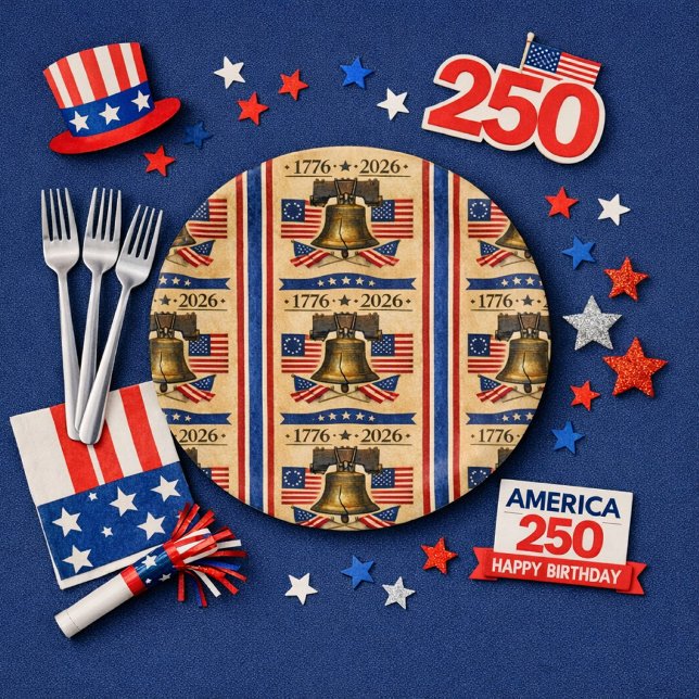 Amerika 250-Jahresfeier  Pappteller (Celebrate America's 250th in style—our Liberty Bell plate adds vintage charm to your patriotic table)