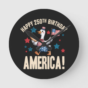 Amerika 250. Jubiläum Alberne Patriotische Gans Runde Wanduhr