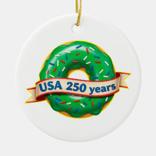 Amerika 250. Jubiläum USA mit süßem Donut Keramik Ornament