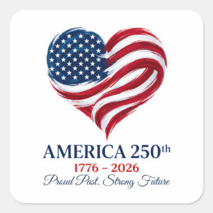 Amerika 250. Jubiläums-Flaggen-Herz-Aufkleber Quadratischer Aufkleber