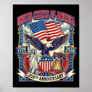 Amerika 250. Jubiläumsflagge Adler Freiheit USA Poster