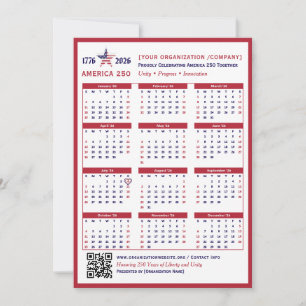 Amerika 250 Patriotic Red 2026 Kalenderkarte