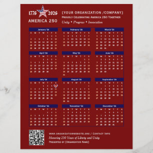 Amerika 250 Patriotischer Roter Kalender 2026 Keep Flyer
