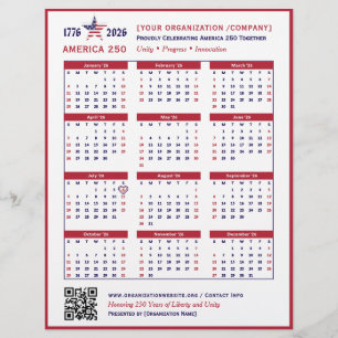 Amerika 250 Patriotischer Roter Kalender 2026 Keep Flyer