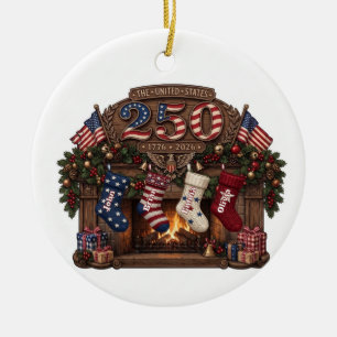 Amerika 250 Patriotischer Weihnachtsstrumpf Keramik Ornament