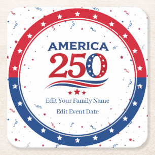 AMERIKA 250 - Personalisierter Familien­tisch blau Rechteckiger Pappuntersetzer