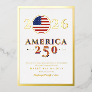 Amerika 250 Semiquincentennial 2026 4. Juli Folien Feiertagskarte